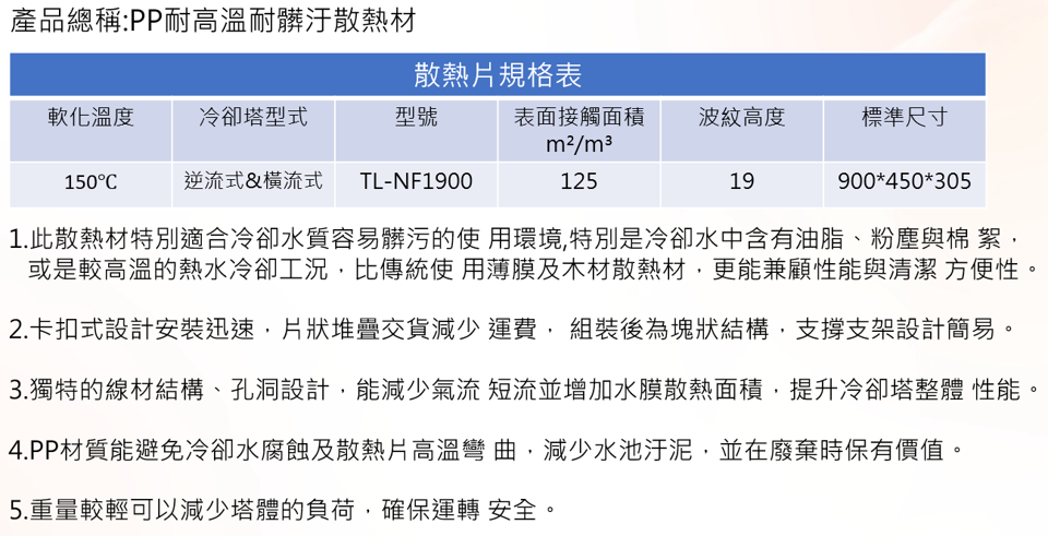 PP散熱材規格